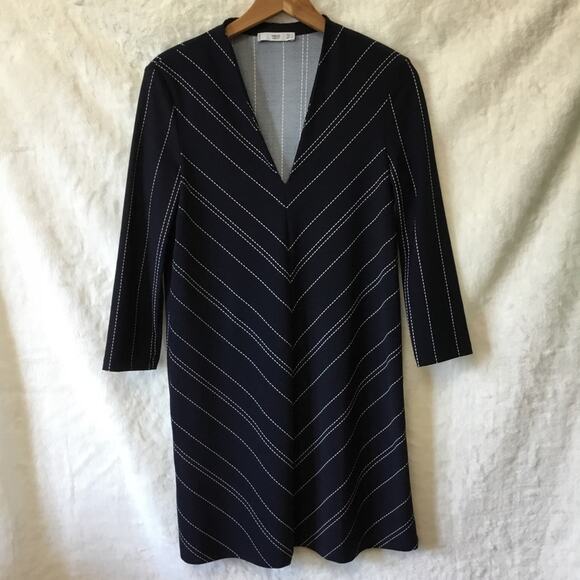 Mango Navy Blue Long Sleeve Striped Dress - Picture 1 of 7